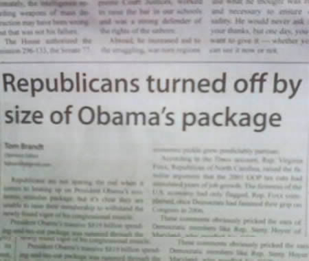Republicans turned off by size of Obama's package